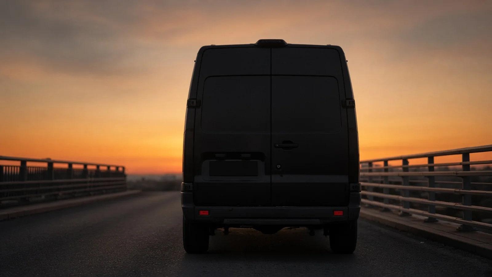 Party bus on an open road at sunset