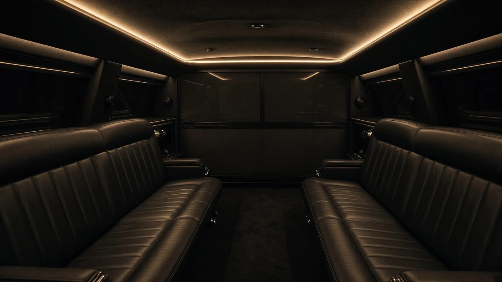 Party bus on an open road at sunset