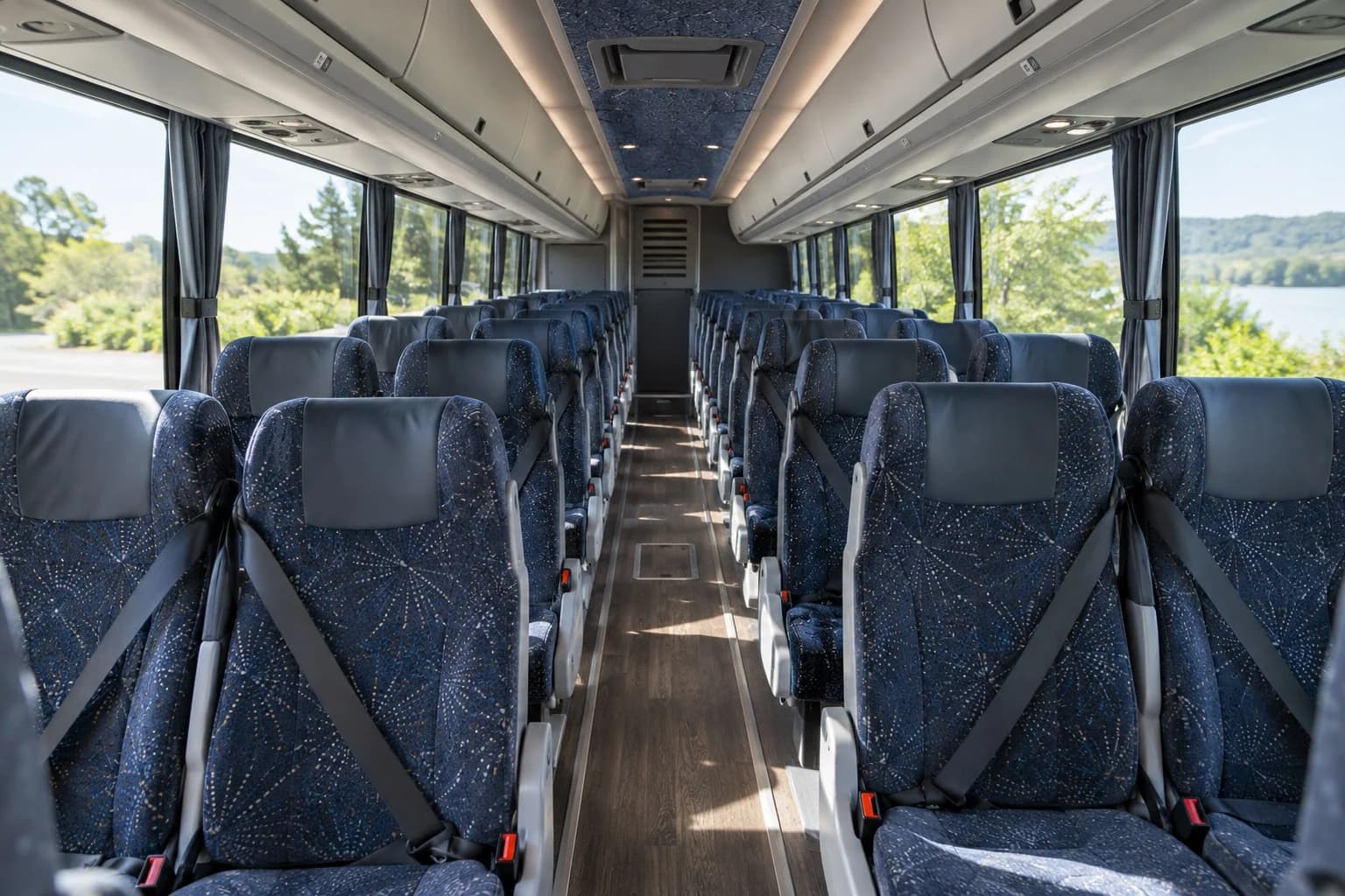 Motorcoach cabin with forward-facing seats β AI-generated illustration