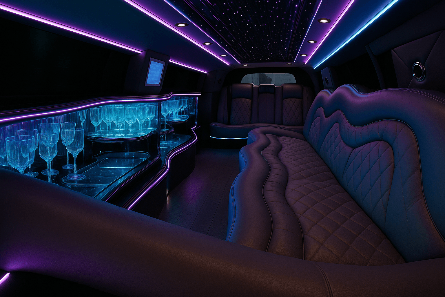 White 10 Passenger Limo interior example