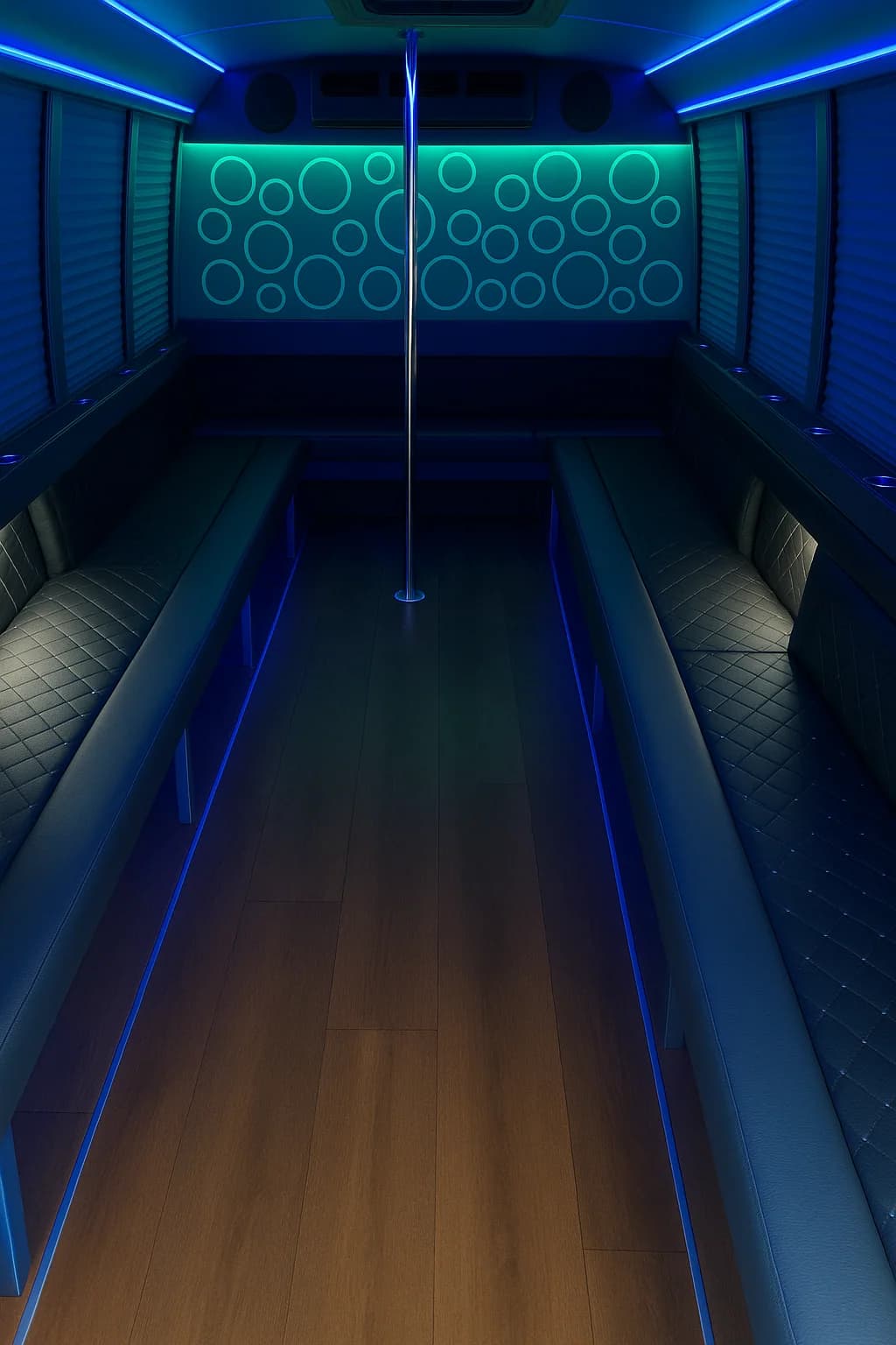 16 Passenger Party Bus interior example