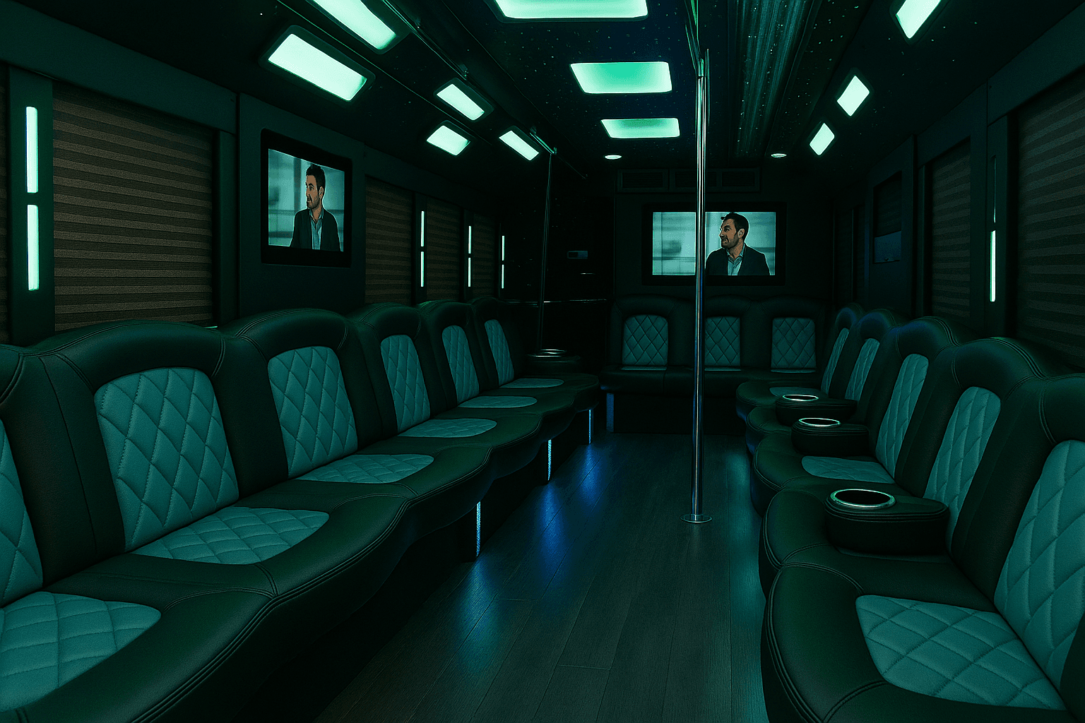 24 Passenger Party Bus interior example