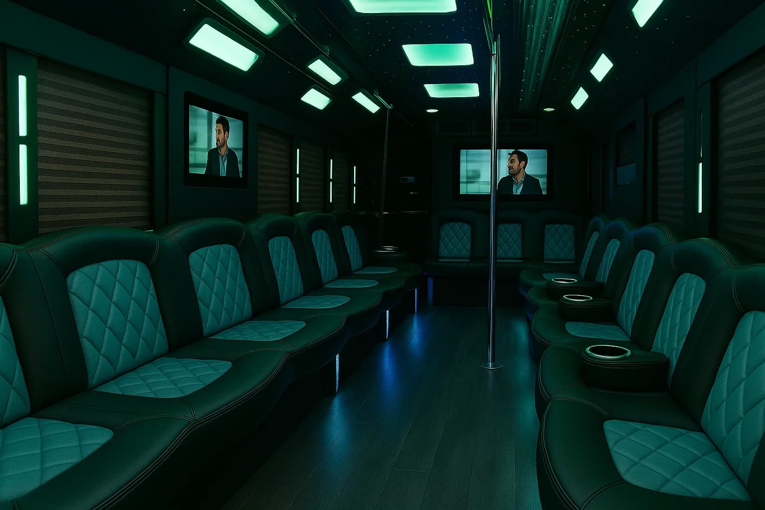 24 Passenger Party Bus interior example