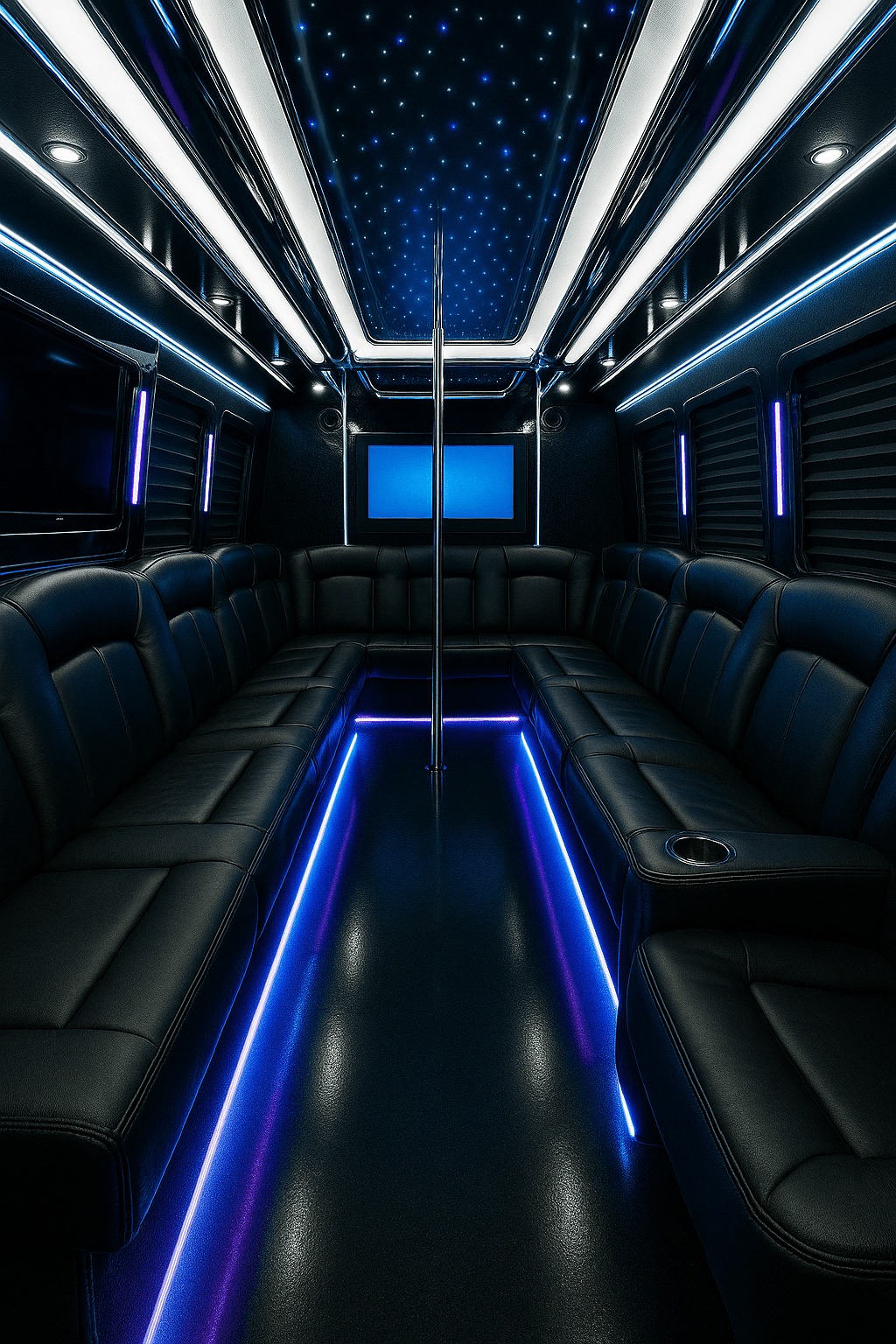 26 Passenger Party Bus interior example