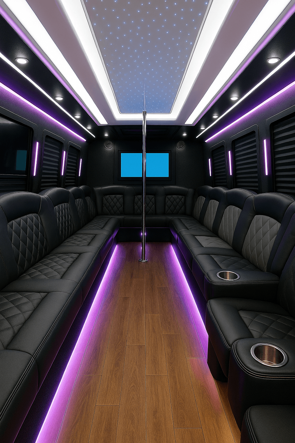 28 Passenger Party Bus interior