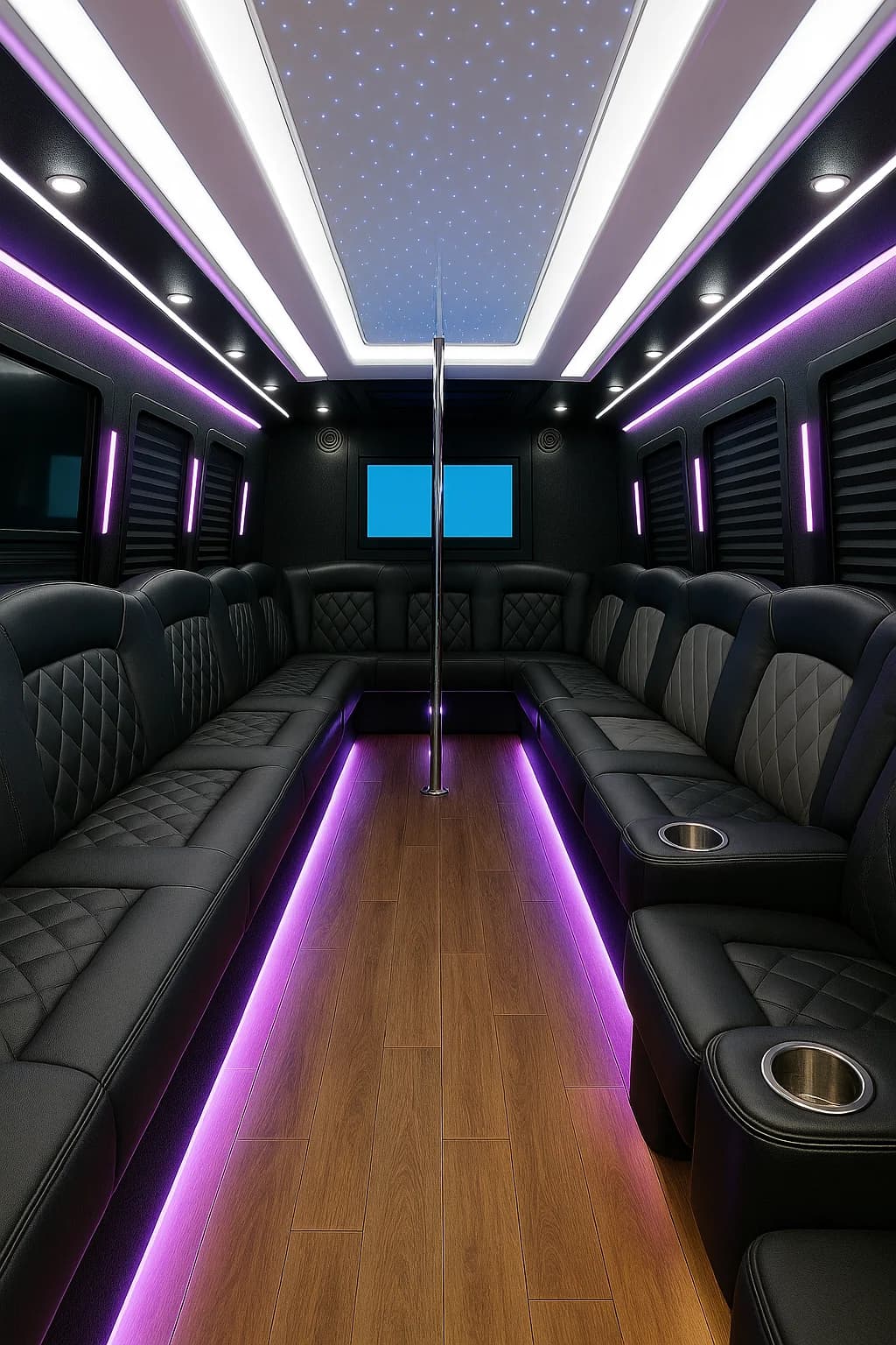 28 Passenger Party Bus interior example