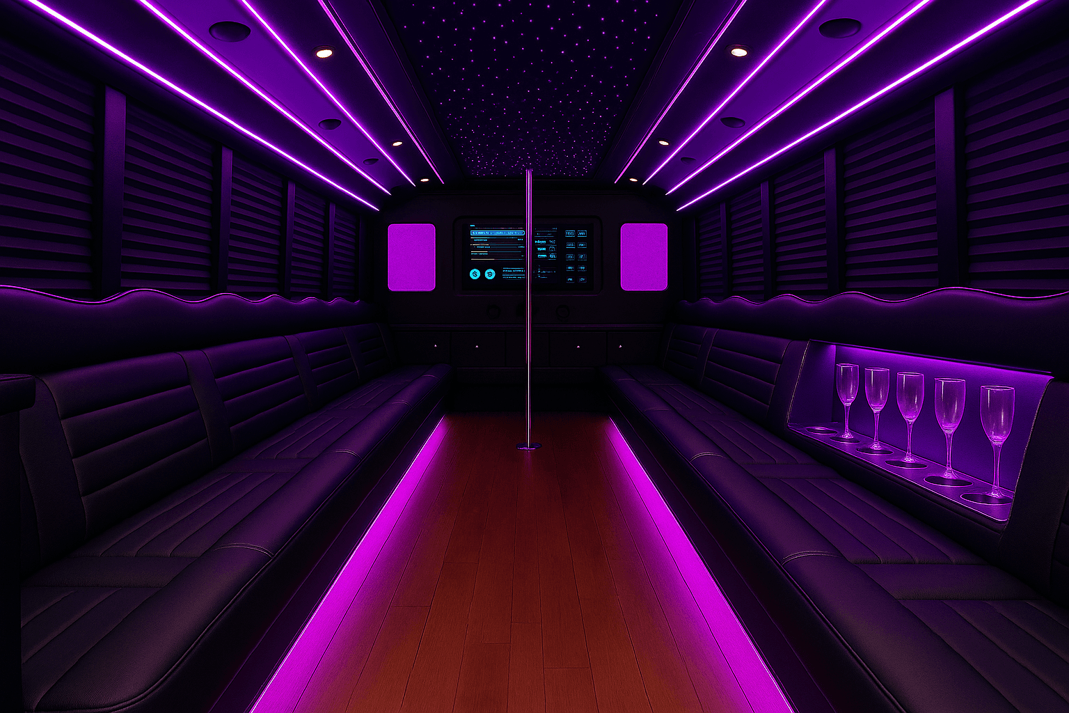 32 Passenger Party Bus interior