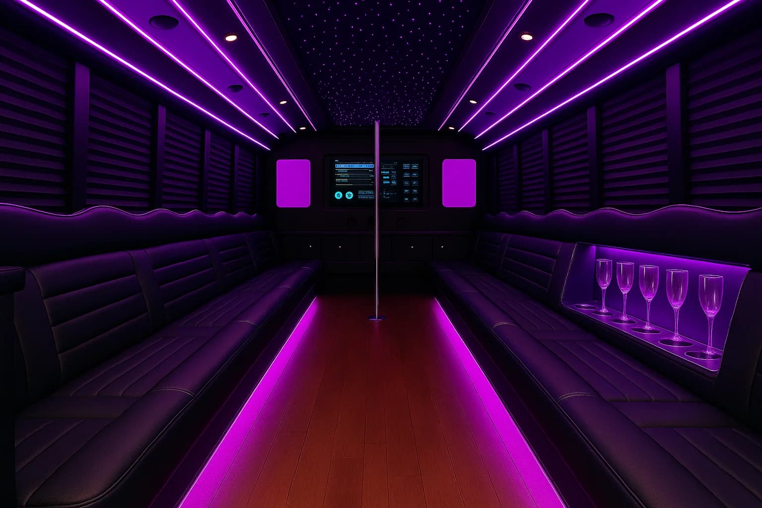 32 Passenger Party Bus interior example