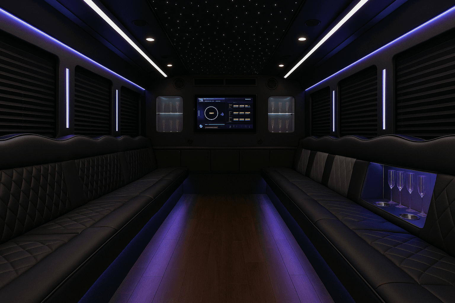 34 Passenger Party Bus interior example