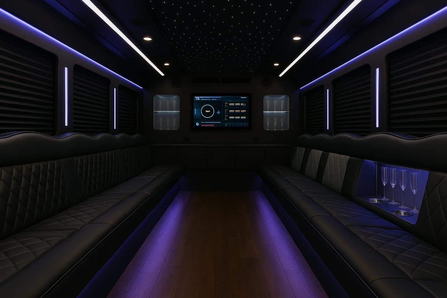 34 Passenger Party Bus interior example