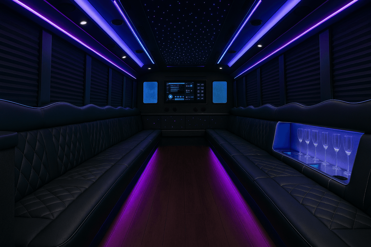38 Passenger Party Bus interior