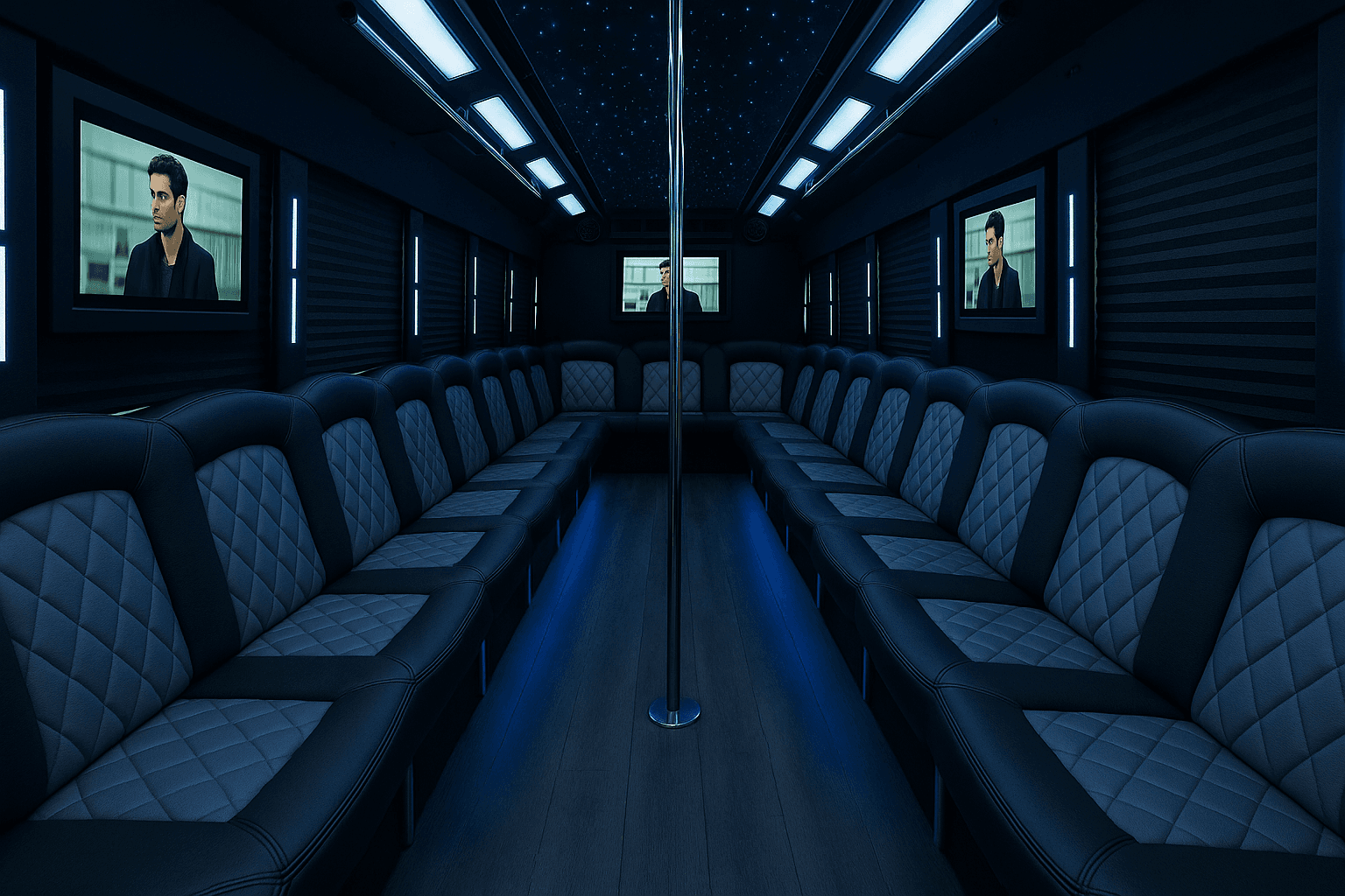 45 Passenger Party Bus interior