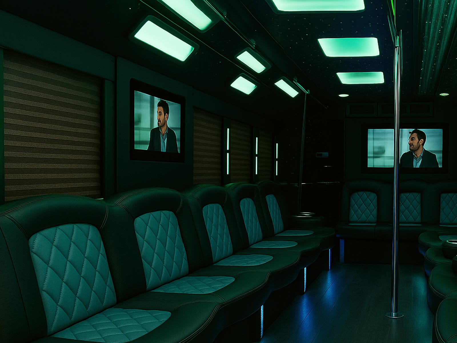 Party bus interior for celebration planning guides