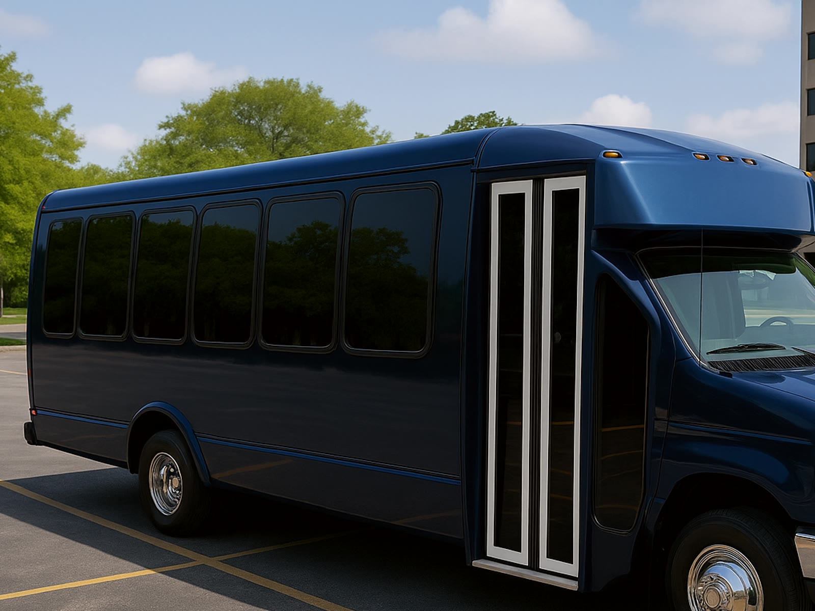 Mid-size party bus exterior crop for homepage quote planning